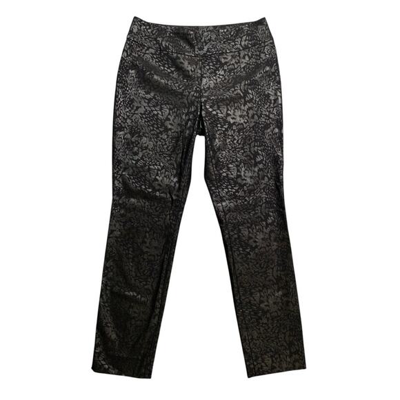 Nic + Zoe Leggings Womens 8 Black Cheetah Coated Metallic Pull On Stretch Ankle - Picture 1 of 11